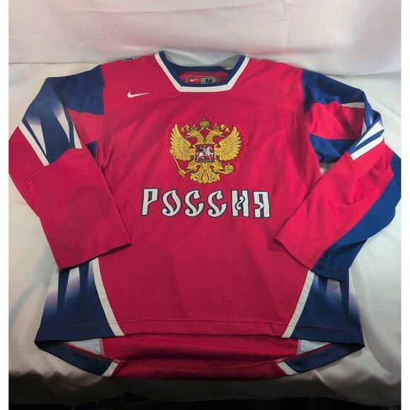 Olympic Team Nike M Medium Russia Ice Hockey Jersey Red Blue Embroidery National - Picture 1 of 15